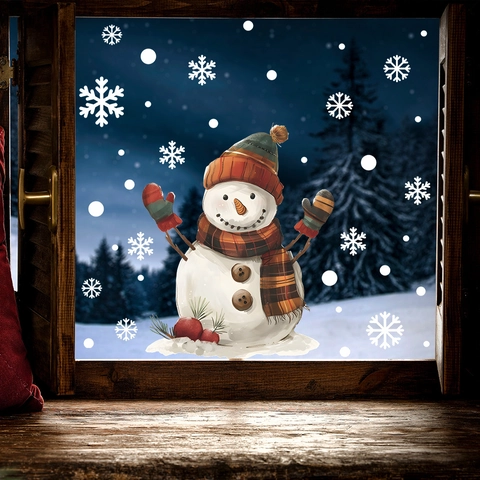 Adhesivos de Ventana de Navidad Muñeco de Nieve Copo de Nieve Pegatinas de Pared de PVC Estáticas Decoración de Invierno