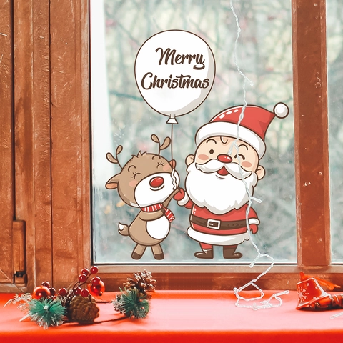 Merry Christmas Weihnachtsmann Rentier Statischer Fensteraufkleber PVC Festlicher Dekorativer Glasaufkleber Für Zuhause Büro Geschäft Dekoration