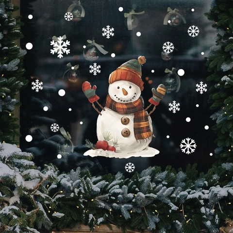 Adhesivos de Ventana de Navidad Muñeco de Nieve Copo de Nieve Pegatinas de Pared de PVC Estáticas Decoración de Invierno