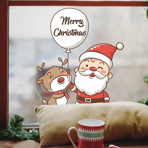 Merry Christmas Weihnachtsmann Rentier Statischer Fensteraufkleber PVC Festlicher Dekorativer Glasaufkleber Für Zuhause Büro Geschäft Dekoration