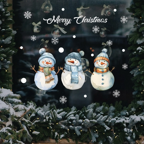 Weihnachten Schneemann Fensteraufkleber Statische Haftung PVC Schneeflocke Aufkleber Für Glas Deko Frohe Weihnachten Cartoon