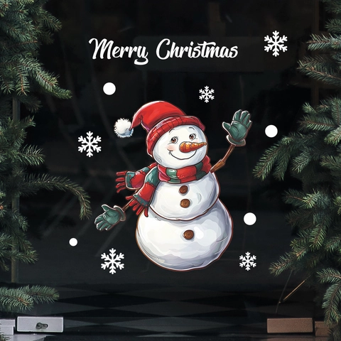 Weihnachten Schneemann Fensteraufkleber Statische Haftung Weiße Schneeflocken Merry Christmas Wandaufkleber Für Haus Glas Dekoration