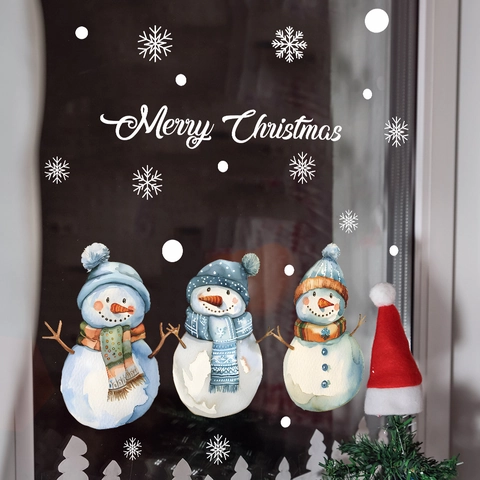 Weihnachten Schneemann Fensteraufkleber Statische Haftung PVC Schneeflocke Aufkleber Für Glas Deko Frohe Weihnachten Cartoon