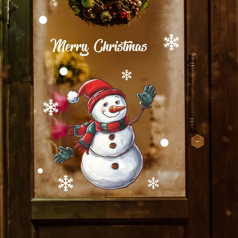 Weihnachten Schneemann Fensteraufkleber Statische Haftung Weiße Schneeflocken Merry Christmas Wandaufkleber Für Haus Glas Dekoration
