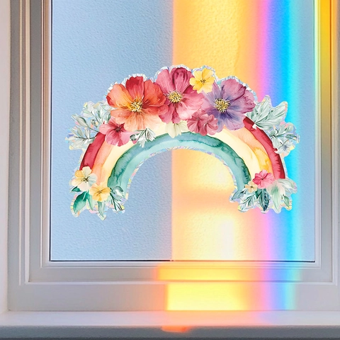 Aquarello Arcobaleno Fiore Adesivo per Finestre Statico Vetro Decalcomania Sun Catcher per Camera da Letto Decorazione Prisma