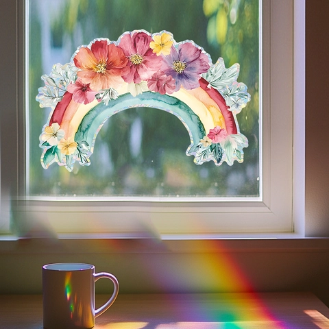 Aquarello Arcobaleno Fiore Adesivo per Finestre Statico Vetro Decalcomania Sun Catcher per Camera da Letto Decorazione Prisma