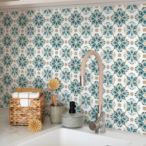 Adesivi per Piastrelle in PVC Floreali Boho Autoadesivi Impermeabili Mandala Adesivi Murali per Cucina Bagno Casa