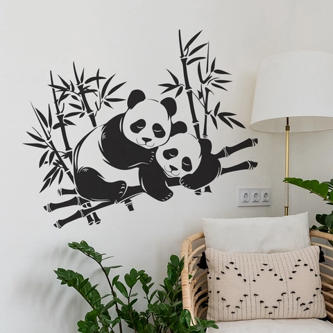Panda Bamboo Wall Sticker Removable PVC Chinese Style Ink Wash DIY Wall Decal For Bedroom Living Room Nursery Home Decor