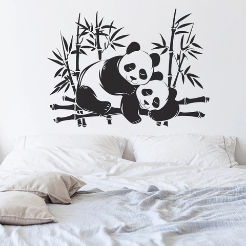 Panda Bamboo Wall Sticker Removable PVC Chinese Style Ink Wash DIY Wall Decal For Bedroom Living Room Nursery Home Decor