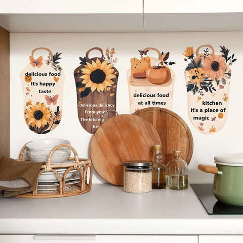 Sunflower Kitchen English Slogan Wall Stickers PVC Self Adhesive Floral Butterfly Bread Pumpkin Home Decor Decals