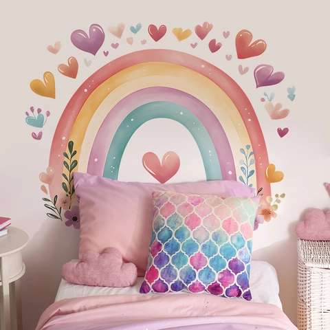 Aquarel Regenboog Hart Bloem Muursticker Verwijderbare PVC Sticker Voor Kinderkamer Slaapkamer Woonkamer Huis Decoratie