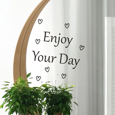 Sticker Mural Citation Motivation Enjoy Your Day Autocollant Miroir PVC Amovible Avec Motifs De Cœur Pour Décoration Maison