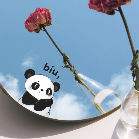Simpatico Adesivo da Parete Panda Cartoon Biu Autoadesivo in PVC Impermeabile per Decorazione Specchio Cameretta