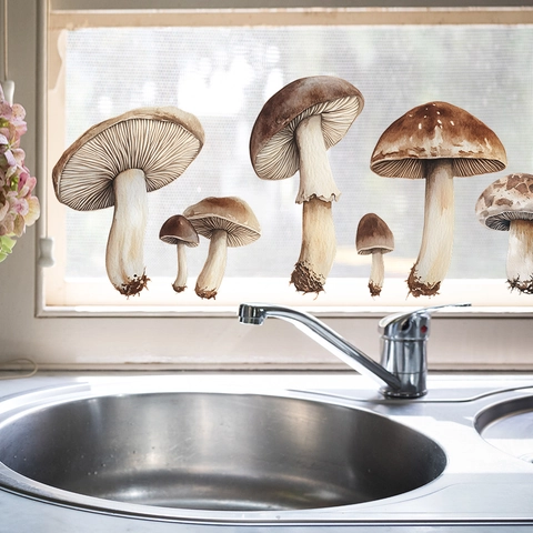 Realistic Mushroom Window Static Stickers Watercolor Fungus Glass Decals For Bedroom Porch Home Decor Removable Non-Adhesive PVC Wall Art