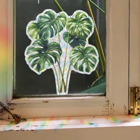 Monstera Blatt Regenbogen Fensteraufkleber Suncatcher Statische PVC Prisma Holographische Grüne Pflanze Glas Deko