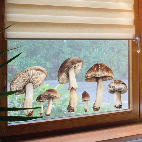 Realistic Mushroom Window Static Stickers Watercolor Fungus Glass Decals For Bedroom Porch Home Decor Removable Non-Adhesive PVC Wall Art