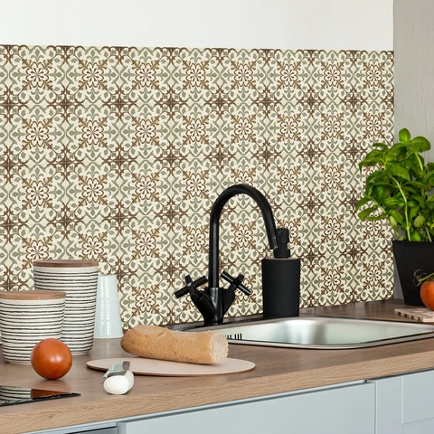 Adesivi per Piastrelle in PVC Stile Mandala Marocchino Retrò Decalcomanie Murali Impermeabili Autoadesive per Cucina Bagno