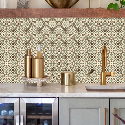 Adesivi per Piastrelle in PVC Stile Mandala Marocchino Retrò Decalcomanie Murali Impermeabili Autoadesive per Cucina Bagno