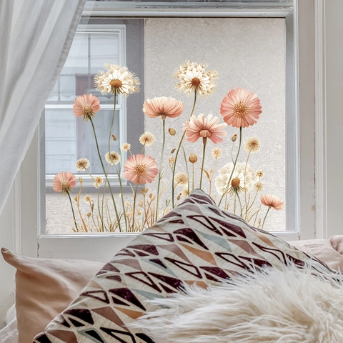 Moderne Aquarell Löwenzahn Gänseblümchen Fensteraufkleber PVC Statische Haftung Abnehmbare Florale Wandtattoos Für Heim Glas Dekoration