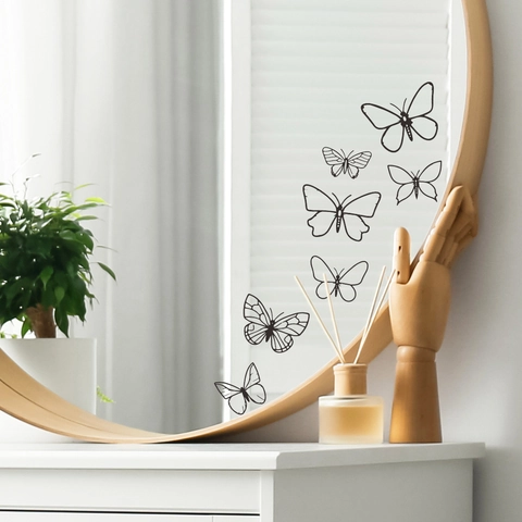 Minimalist Black Sketch Butterfly Wall Stickers Removable PVC Self Adhesive Decals For Mirror Glass Bedroom Living Room Home Decor
