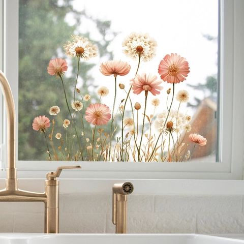 Moderne Aquarell Löwenzahn Gänseblümchen Fensteraufkleber PVC Statische Haftung Abnehmbare Florale Wandtattoos Für Heim Glas Dekoration