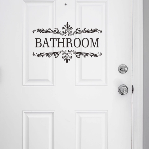 Vintage Bathroom Door Sign Wall Sticker Black PVC Bathroom Removable Lettering Filigree Wall Decal For Bathroom Home Decor