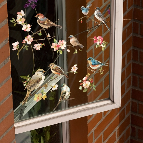 Perzikbloesem Tak Vogel Statische Hechting Venstersticker Verwijderbare PVC Glassticker Voor Slaapkamer Woonkamer Decoratie