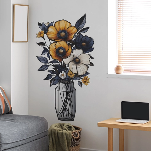 Pegatina de Pared Florero Minimalista Moderno PVC Impermeable Autoadhesivo Calcomanía Floral Para Decoración