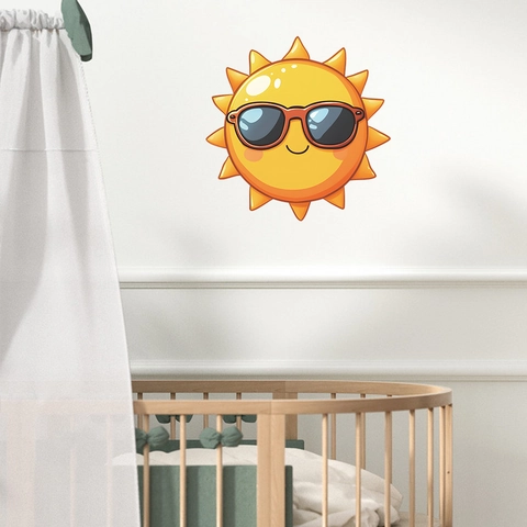 Simpatico Adesivo Murale Sole Sorridente Con Occhiali da Sole Cartone Animato PVC Autoadesivo Per Camera Bambini Soggiorno