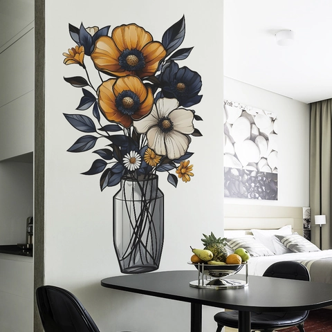 Pegatina de Pared Florero Minimalista Moderno PVC Impermeable Autoadhesivo Calcomanía Floral Para Decoración