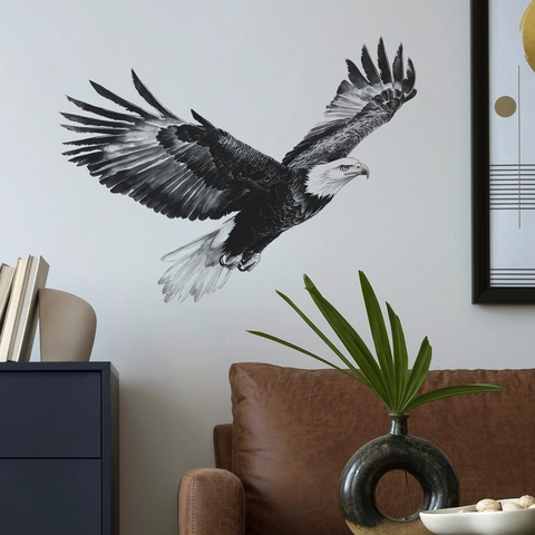Soaring Black White Bald Eagle Wall Sticker Removable PVC Self Adhesive Flying Bird Decal For Living Room Bedroom Home Decor