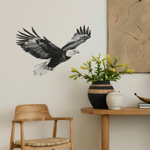 Soaring Black White Bald Eagle Wall Sticker Removable PVC Self Adhesive Flying Bird Decal For Living Room Bedroom Home Decor