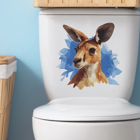 Adesivo da Parete Canguro Geometrico Moderno Low Poly Art Animale Decor PVC Impermeabile Rimovibile Decalcomania Sedile WC Bagno