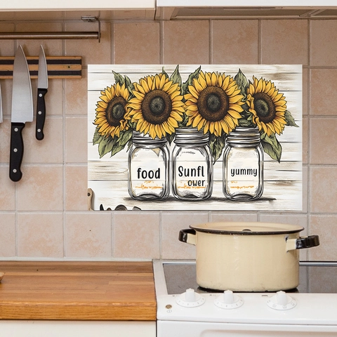 Rustic Sunflower Mason Jar Kitchen Wall Stickers PVC Removable Floral Decals For Dining Room Home Decoration