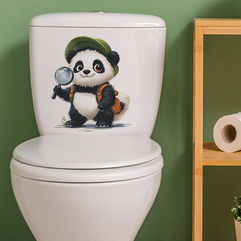 Linda Pegatina de Inodoro de Panda Explorador Impermeable de PVC Pegatina de Pared Removible para Decoración de Baño Hogar