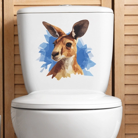 Adesivo da Parete Canguro Geometrico Moderno Low Poly Art Animale Decor PVC Impermeabile Rimovibile Decalcomania Sedile WC Bagno