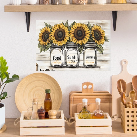 Rustic Sunflower Mason Jar Kitchen Wall Stickers PVC Removable Floral Decals For Dining Room Home Decoration