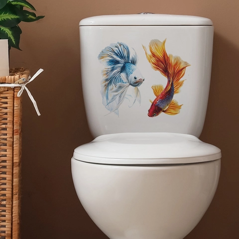 Realistischer Kampffisch Toilettenaufkleber Wasserdicht PVC Selbstklebend Wandtattoo Für Badezimmer Home Decor