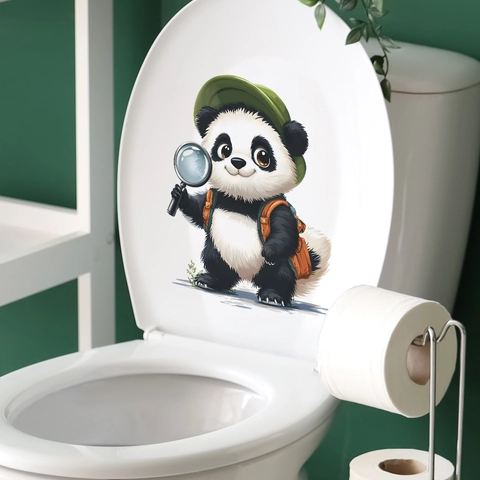 Linda Pegatina de Inodoro de Panda Explorador Impermeable de PVC Pegatina de Pared Removible para Decoración de Baño Hogar