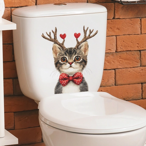 Lindo Adhesivo de Pared de Gato Caballero Con Cuernos de Reno de Corazón PVC Calcomanía Impermeable Extraíble Para Hogar