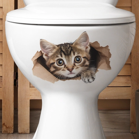 3D Tekenfilm Kat Toilet Sticker Verwijderbare Waterdichte PVC Muursticker Voor Badkamer Huis Decoratie Levendige Kat Gat