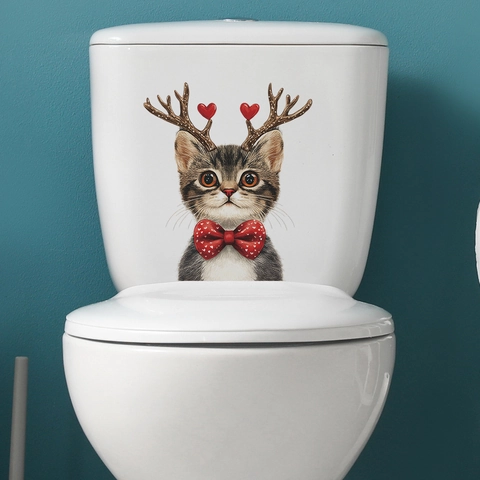 Lindo Adhesivo de Pared de Gato Caballero Con Cuernos de Reno de Corazón PVC Calcomanía Impermeable Extraíble Para Hogar