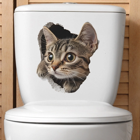 3D Tekenfilm Kat Toilet Sticker Verwijderbare Waterdichte PVC Muursticker Voor Badkamer Huis Decoratie Levendige Kat Gat