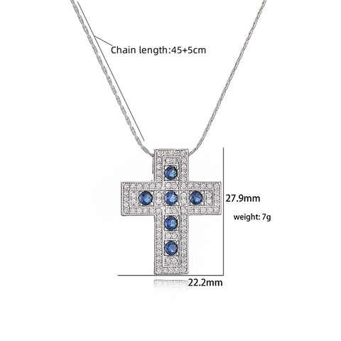 Hip-Hop Kupfer Zirkonia Kreuz Anhänger Halskette Luxuriöse Doppelschicht Eingelegte Bling Religiöser Schmuck Für Damen Herren