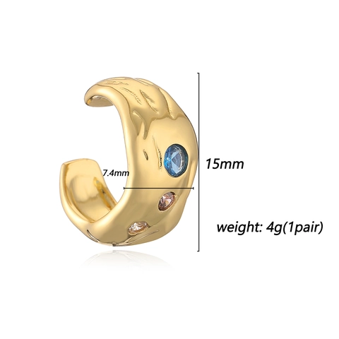 Orecchini a Bottone in Rame Zirconia Vintage Martellati Irregolari Minimalisti C-Shaped Ear Cuffs Donna Gioielli in Metallo