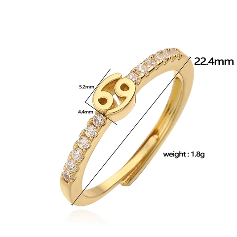 Twelve Zodiac Constellation Open Adjustable Ring With Zirconia Simple Fashion Copper Finger Ring Jewelry For Women Gift