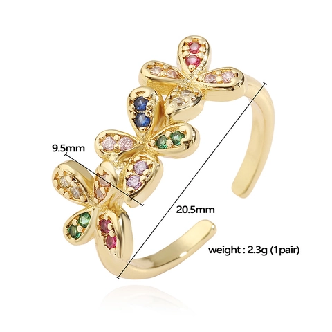 Elegant Copper Open Ring For Women Zirconia Inlaid Adjustable Bowknot Clover Flower Fashion Jewelry Finger Ring Gift