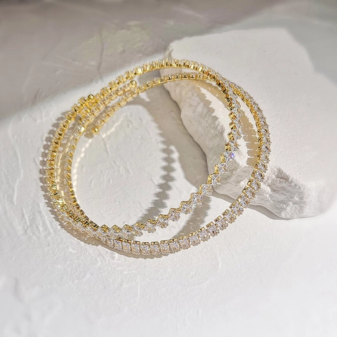 Luxury Copper Zirconia Inlaid Open Choker Necklace For Women Elegant Full Rhinestone Rigid Neckband Wedding Party Jewelry