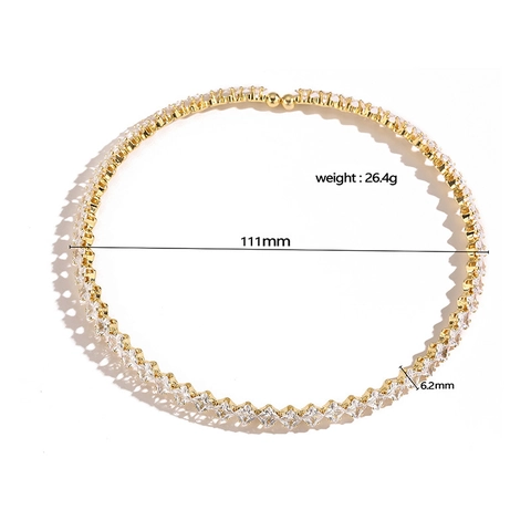 Luxury Copper Zirconia Inlaid Open Choker Necklace For Women Elegant Full Rhinestone Rigid Neckband Wedding Party Jewelry