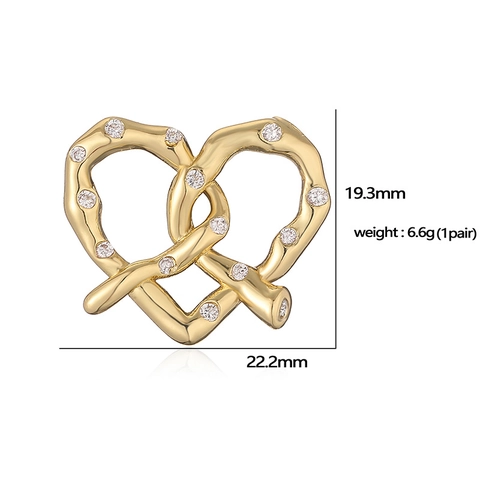 Copper Zirconia Stud Earrings Pretzel Heart Shape Rope Knot Twist Design High End Commute Fashion Jewelry For Women
